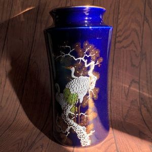 Cobalt Blue Vase with Japanese Cranes & Pine